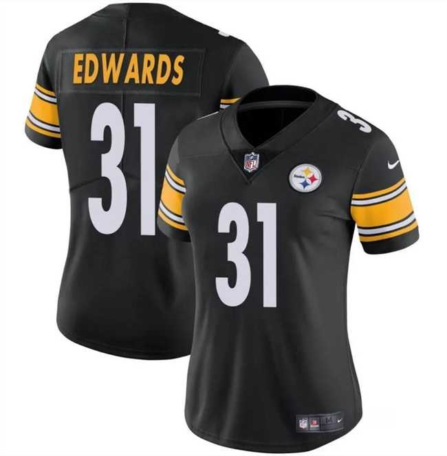 Womens Pittsburgh Steelers #31 Daijun Edwards 2024 Black Vapor Stitched Jersey Dzhi